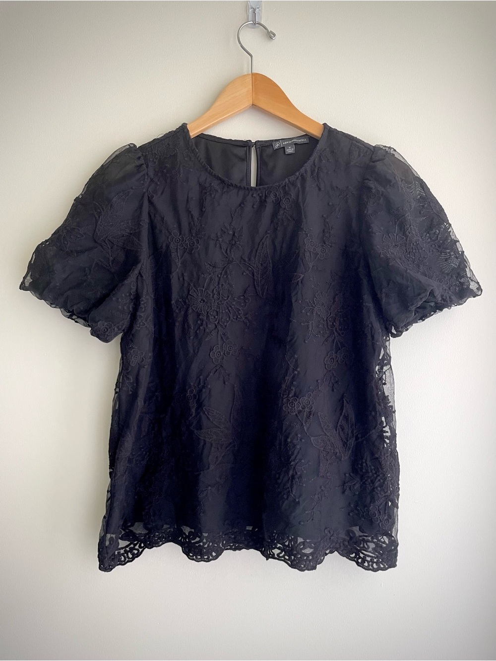 Adrianna Papell Black Floral Lace Short-Sleeve Top